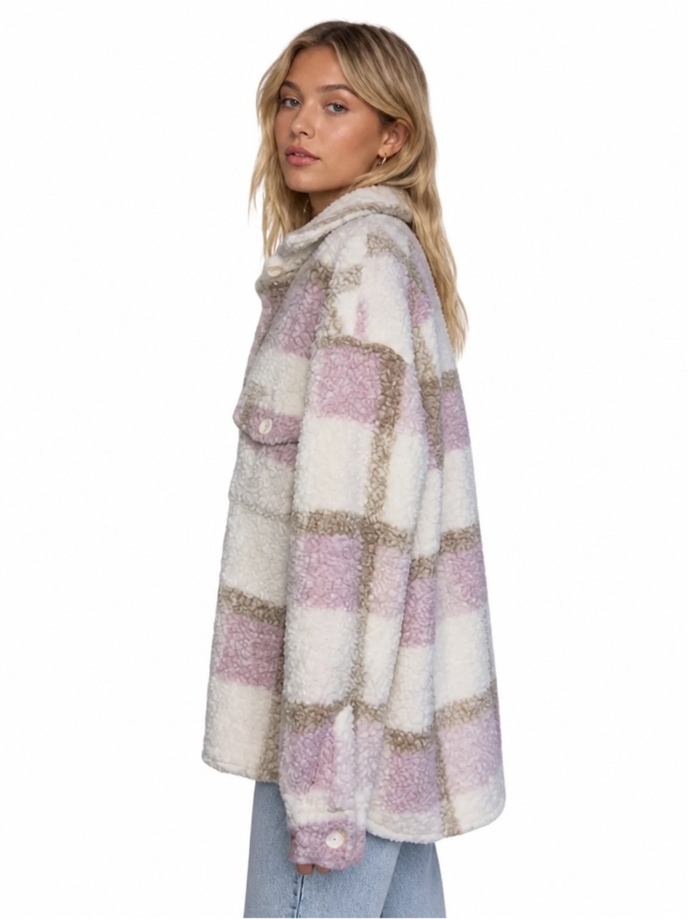 Mable Women's Sherpa Jacket Beige Pink & Brown Size M - Picture 5 of 14